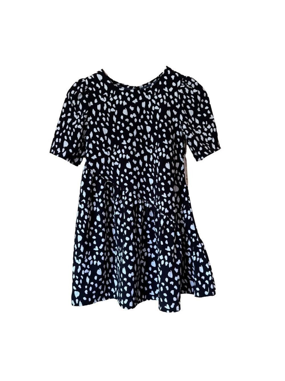 Asymmetrical ruffle bottom Dress Girls small (6-6X) Black White abstract Print